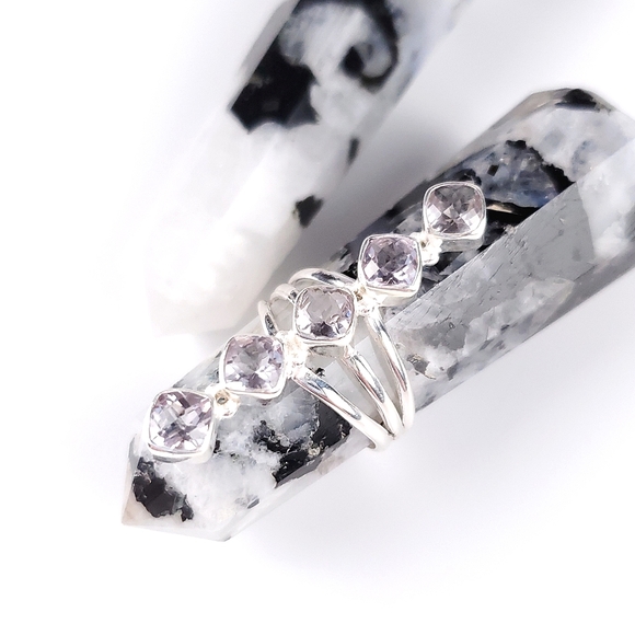 Sterling Silver 5 Stone Cushion Cut Pale Lavender Kunzite Crawler Ring Size 8 - Picture 15 of 16